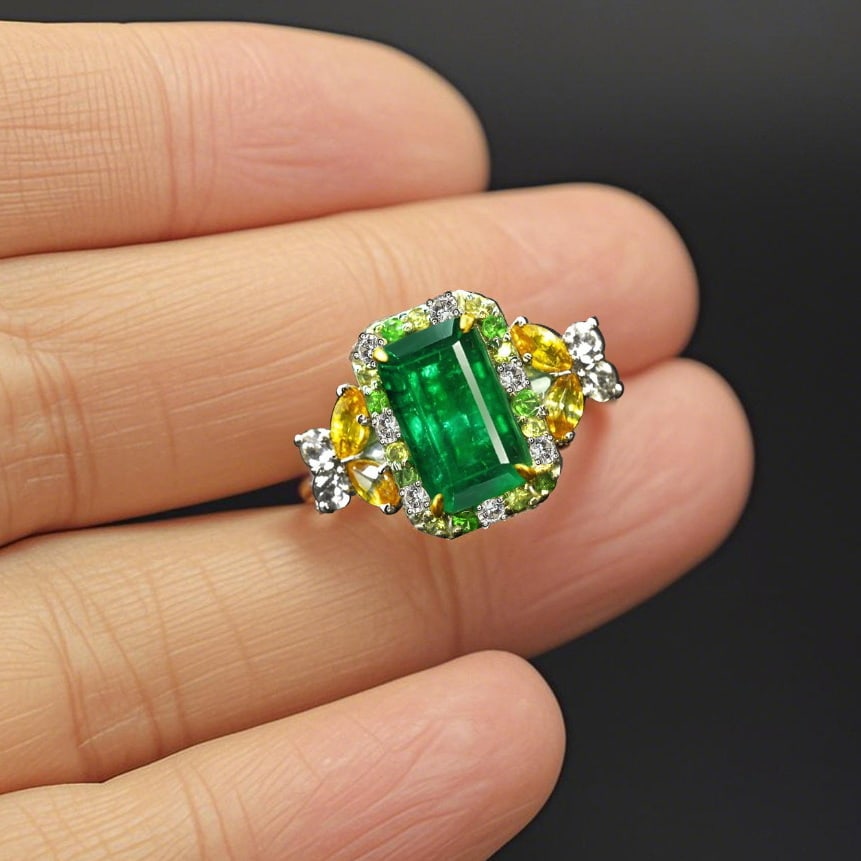 14k Gold 2.44 Ctw Natural Emerald & Sapphire Ring - 3