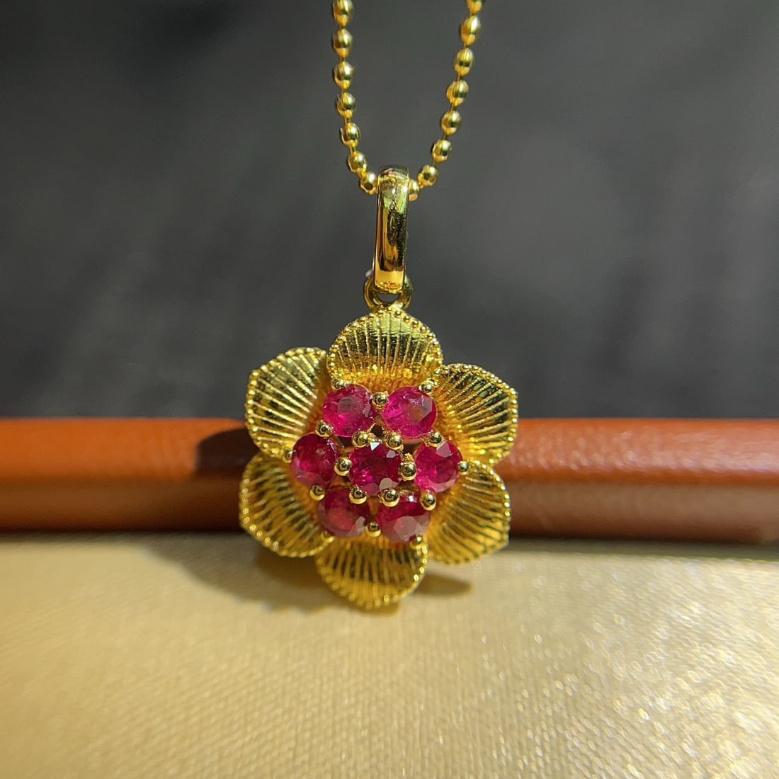 14k Gold 1.00 Ct Natural Ruby & Flowers Pendant( Without Chain ) - 5