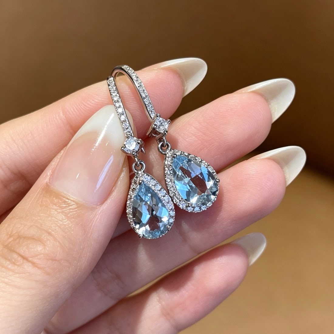 14k Gold 1.84 Ct Natural Aquamarine & Diamond Earrings - 2