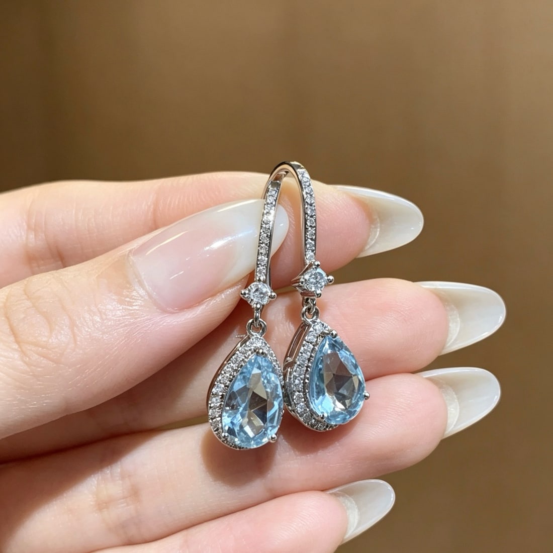 14k Gold 1.84 Ct Natural Aquamarine & Diamond Earrings - 3