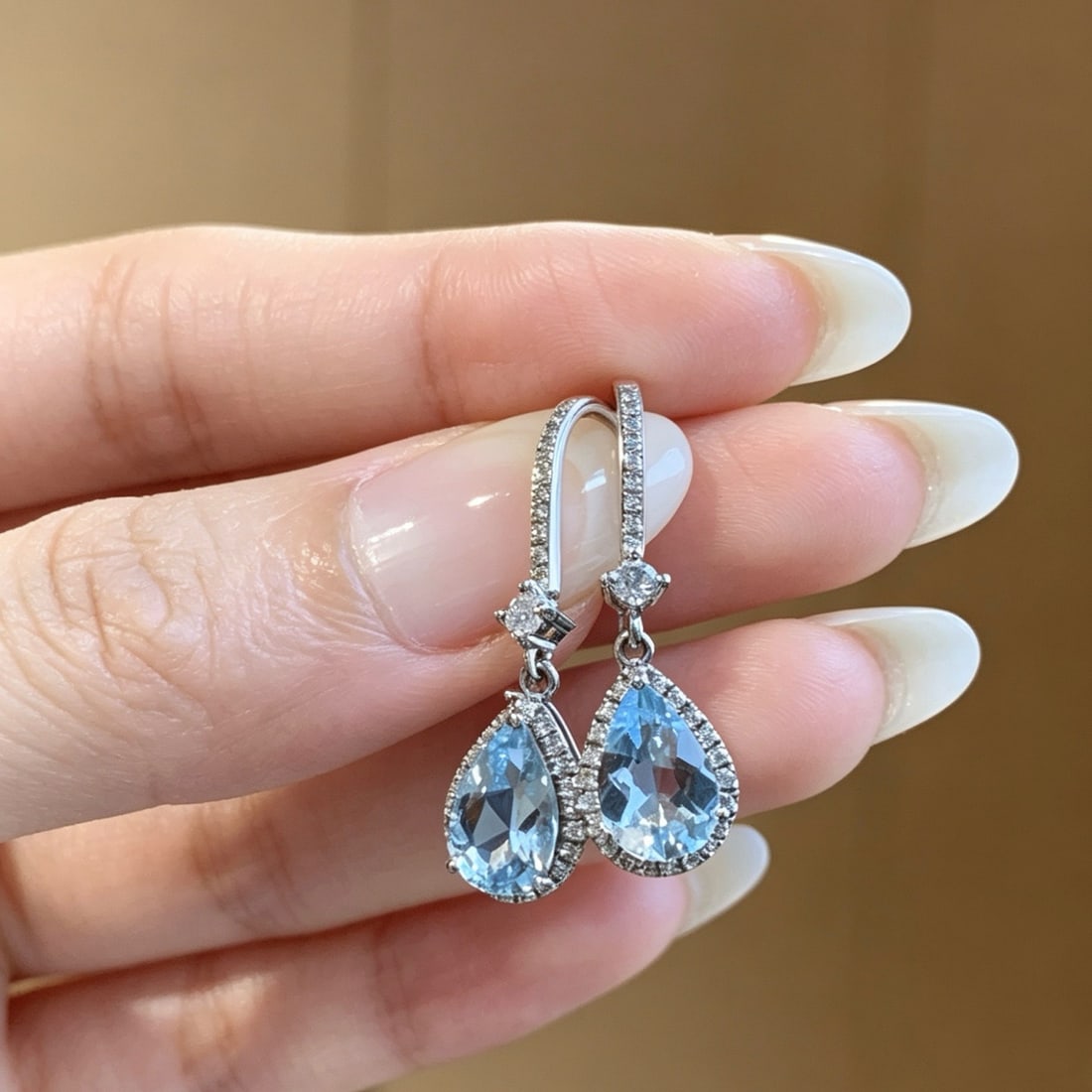 14k Gold 1.84 Ct Natural Aquamarine & Diamond Earrings - 5