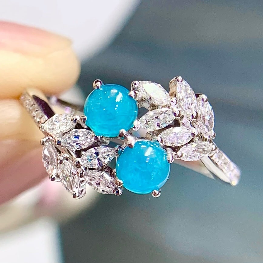 14k Gold 1.12 Ctw Natural Paraiba Tourmaline & Diamond Ring - 3