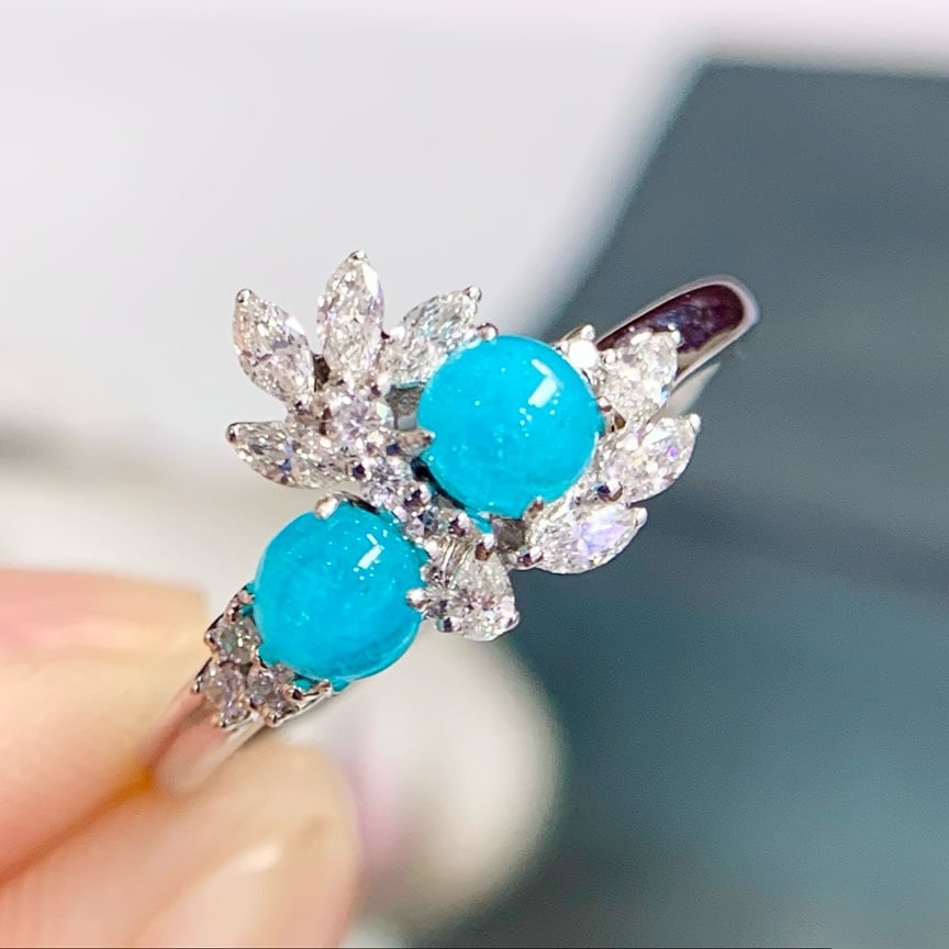 14k Gold 0.93 Ctw Natural Paraiba Tourmaline & Diamond Ring - 2