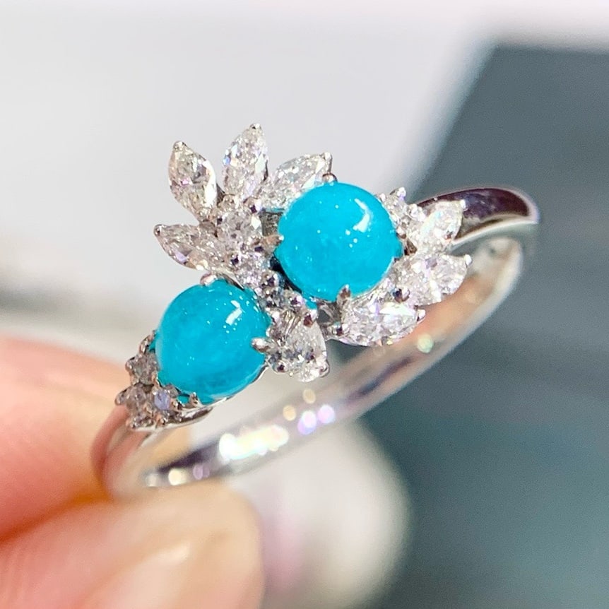 14k Gold 0.93 Ctw Natural Paraiba Tourmaline & Diamond Ring - 3