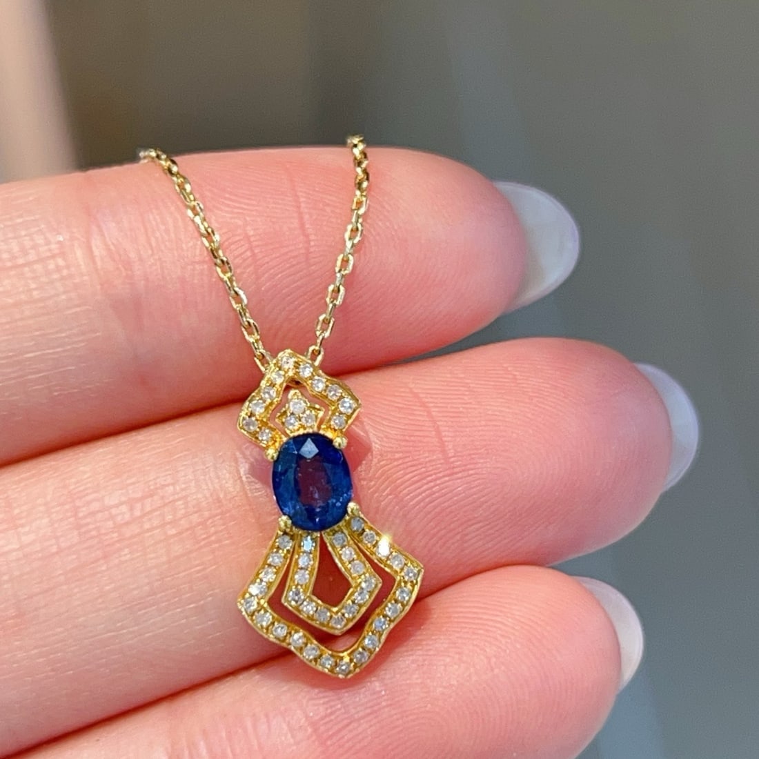 14k Gold 0.84 Ctw Natural Sapphire & Diamond Pendant( Without Chain ) - 2