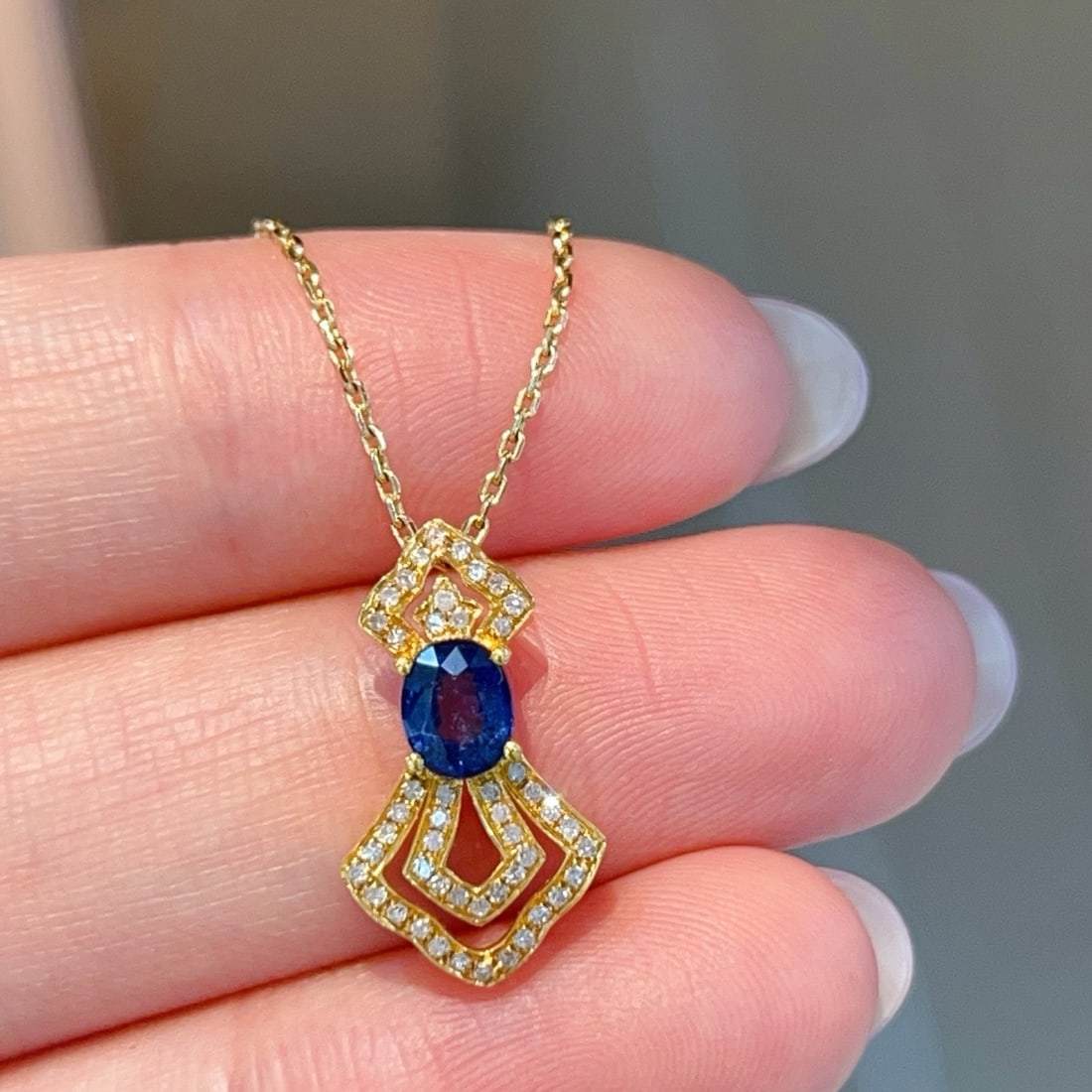14k Gold 0.84 Ctw Natural Sapphire & Diamond Pendant( Without Chain ) - 3