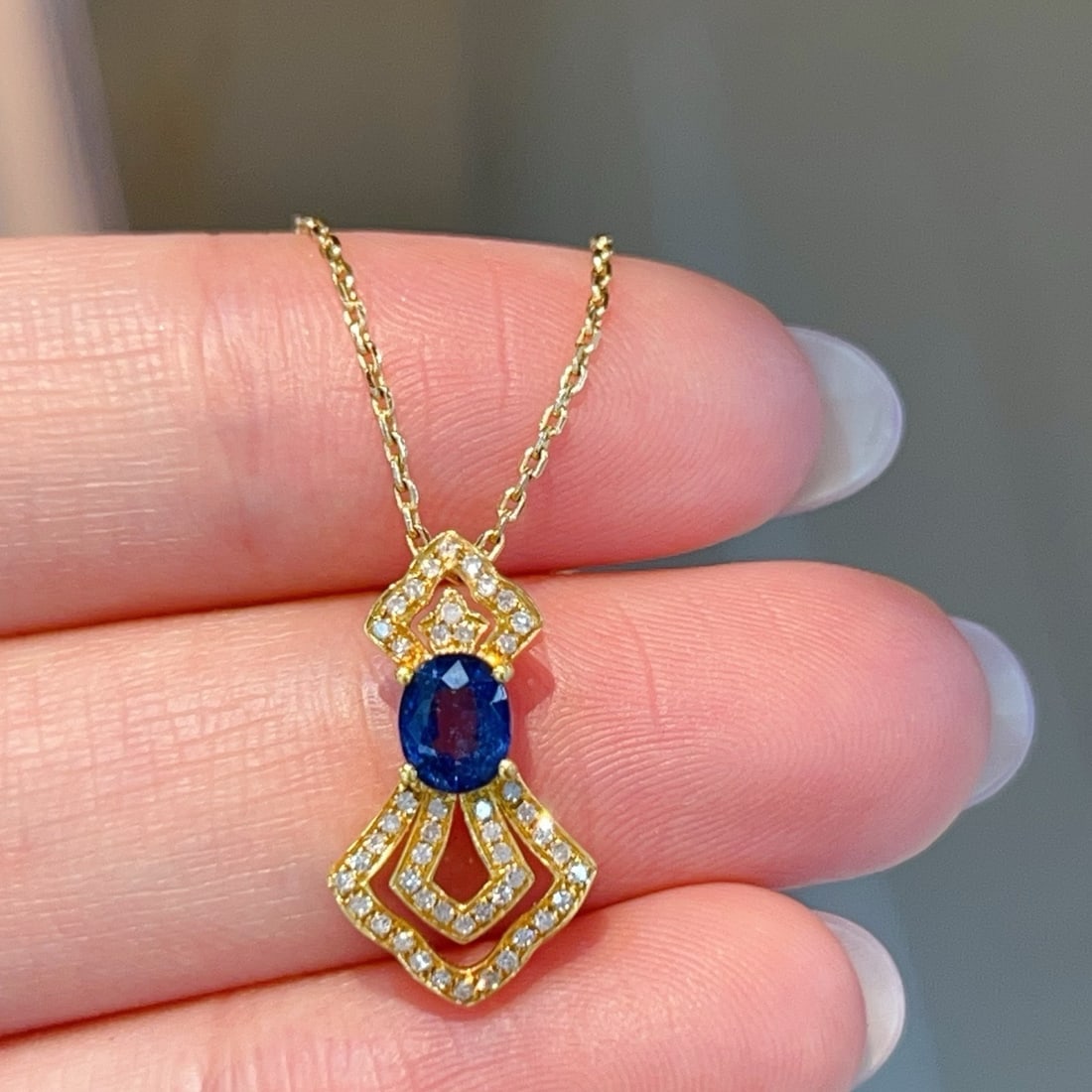 14k Gold 0.84 Ctw Natural Sapphire & Diamond Pendant( Without Chain ) - 4