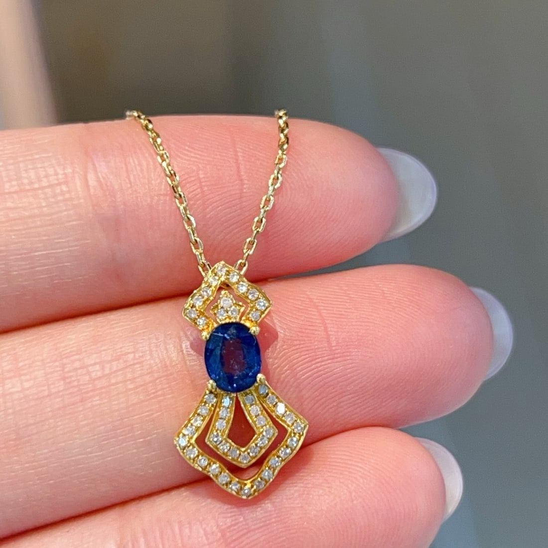 14k Gold 0.84 Ctw Natural Sapphire & Diamond Pendant( Without Chain ) - 5