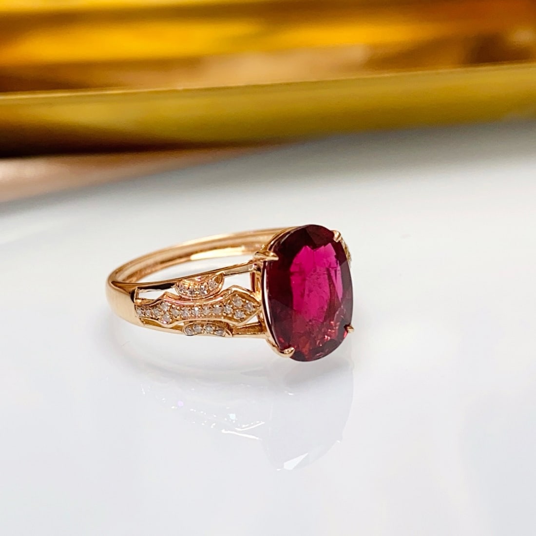 14k Gold 2.50 Ct Natural Tourmaline & Diamond Ring - 2