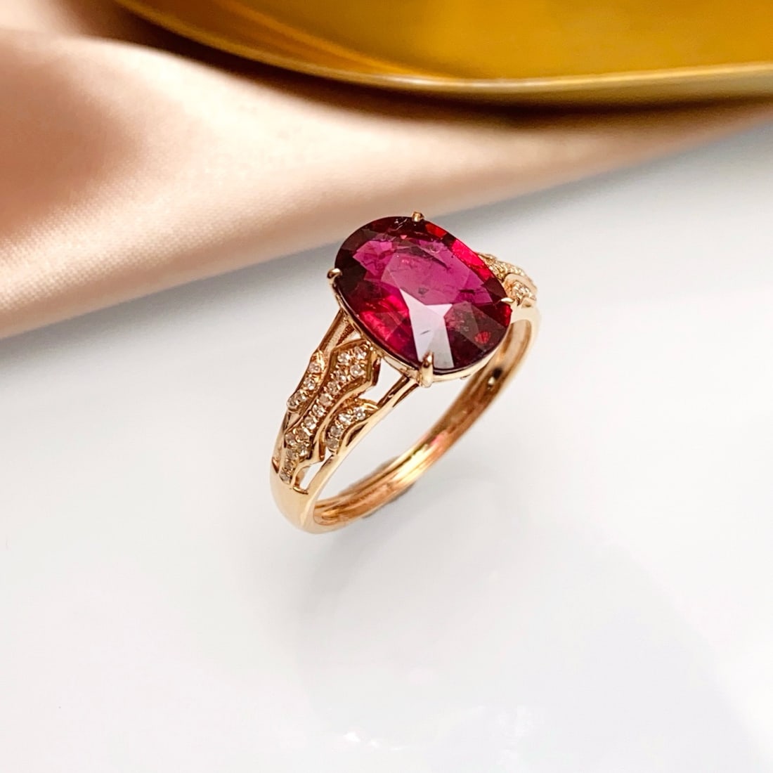 14k Gold 2.50 Ct Natural Tourmaline & Diamond Ring - 3