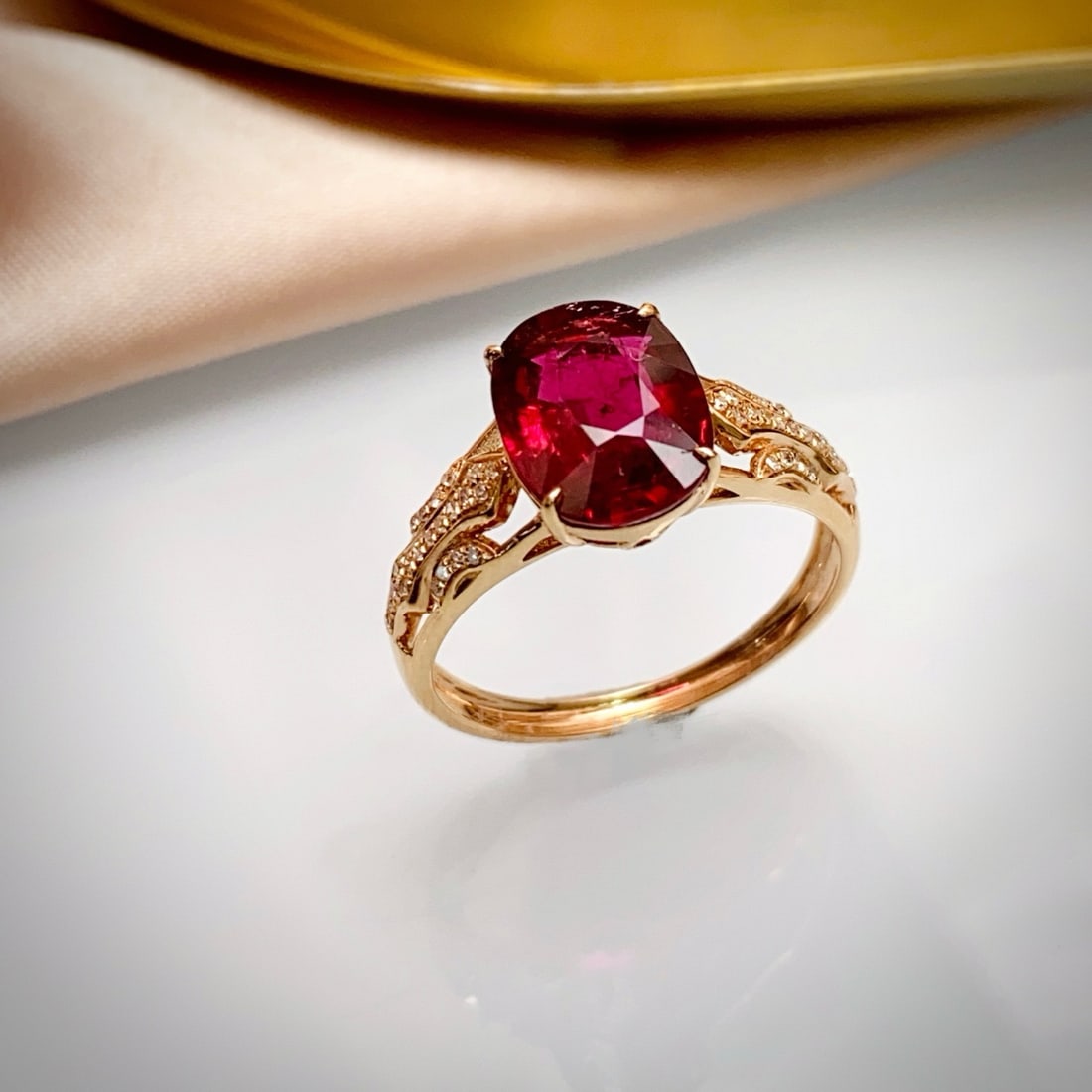 14k Gold 2.50 Ct Natural Tourmaline & Diamond Ring - 4