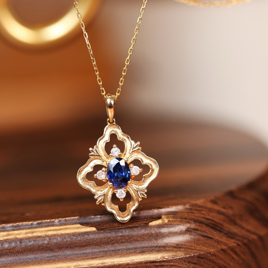 14k Gold 0.65 Ctw Natural Sapphire & Diamond Pendant( Without Chain ): Ref:231166378 // gold content:14k gold // main gemstone:sapphire // shape:oval // carat weight:0. 55ct // color:blue // treatment:natural // // adjacent gemstone 2 : diamond // shape:round // carat
