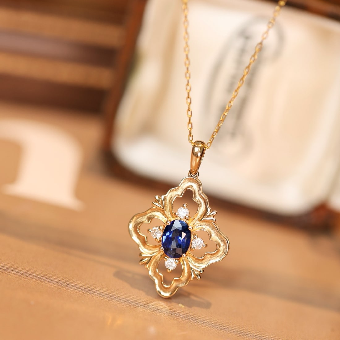 14k Gold 0.65 Ctw Natural Sapphire & Diamond Pendant( Without Chain ) - 2