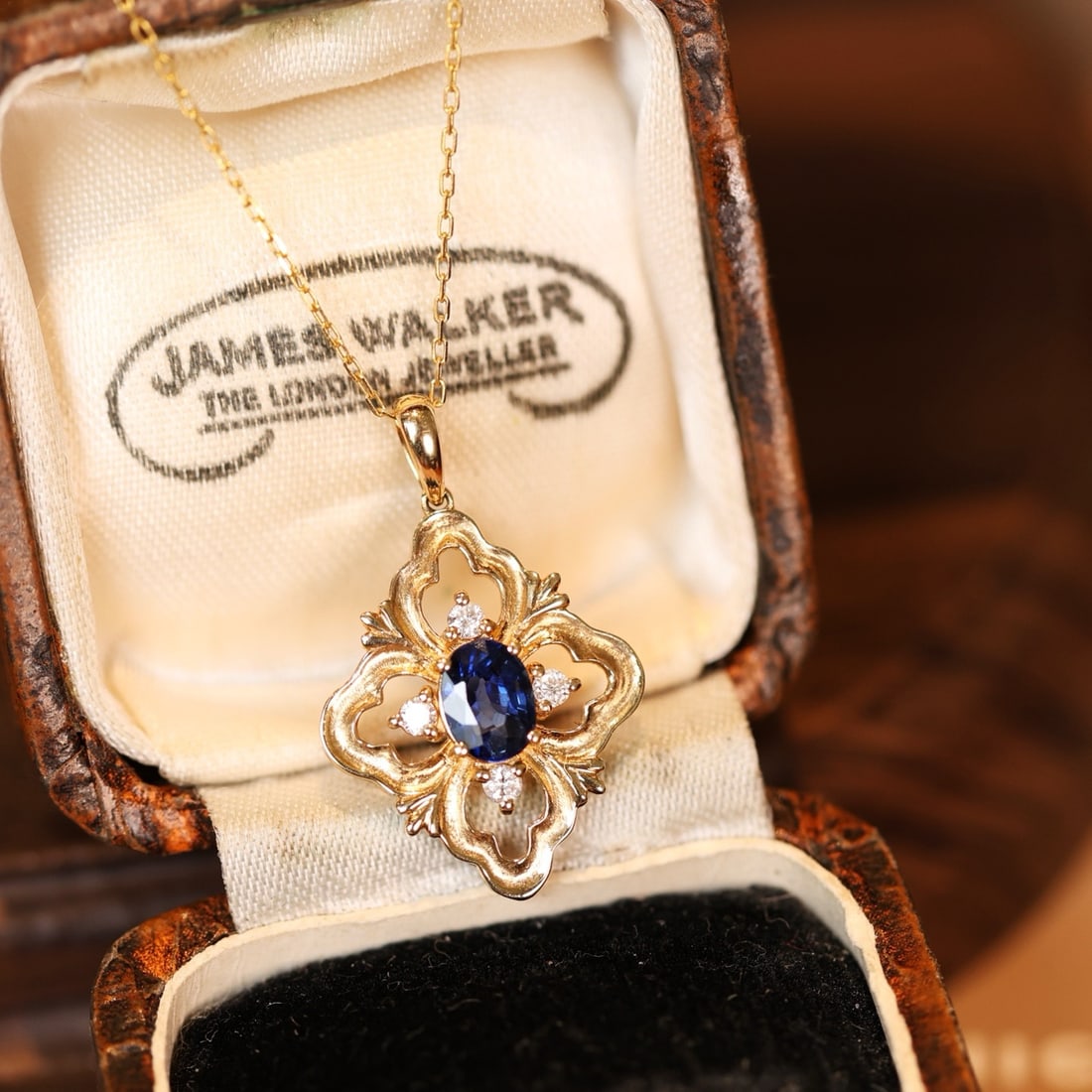 14k Gold 0.65 Ctw Natural Sapphire & Diamond Pendant( Without Chain ) - 3