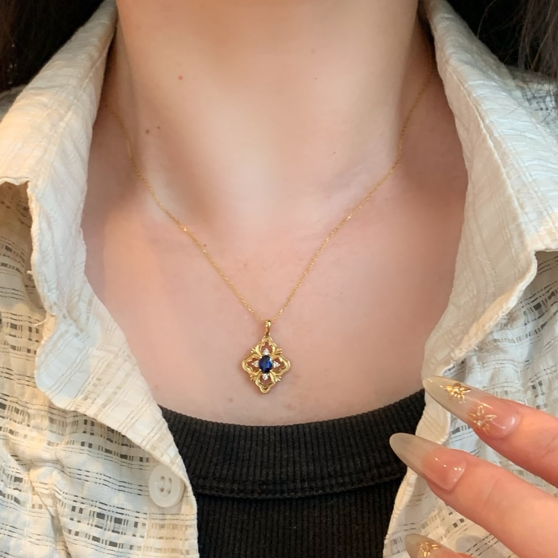 14k Gold 0.65 Ctw Natural Sapphire & Diamond Pendant( Without Chain ) - 4