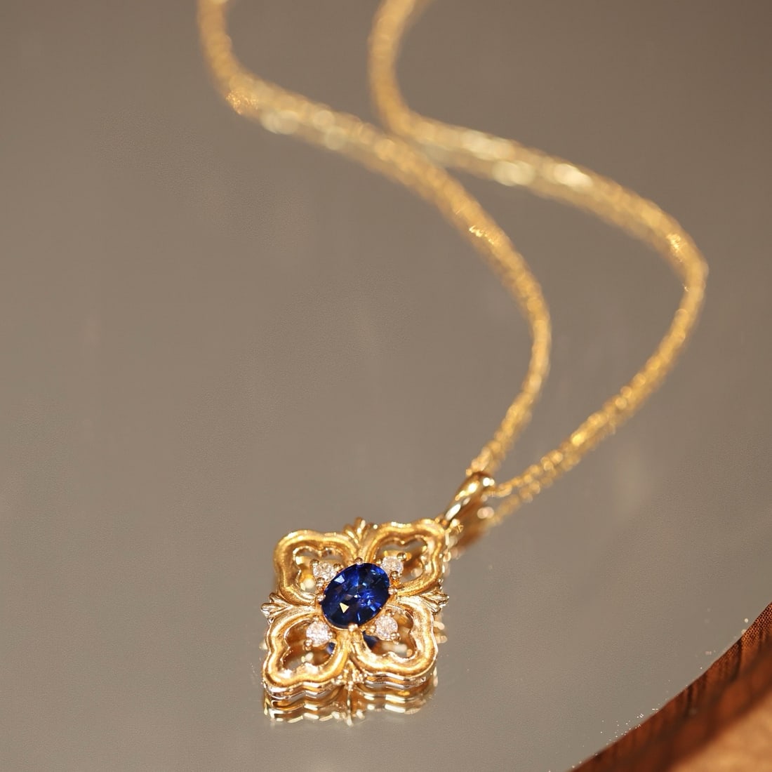 14k Gold 0.65 Ctw Natural Sapphire & Diamond Pendant( Without Chain ) - 5