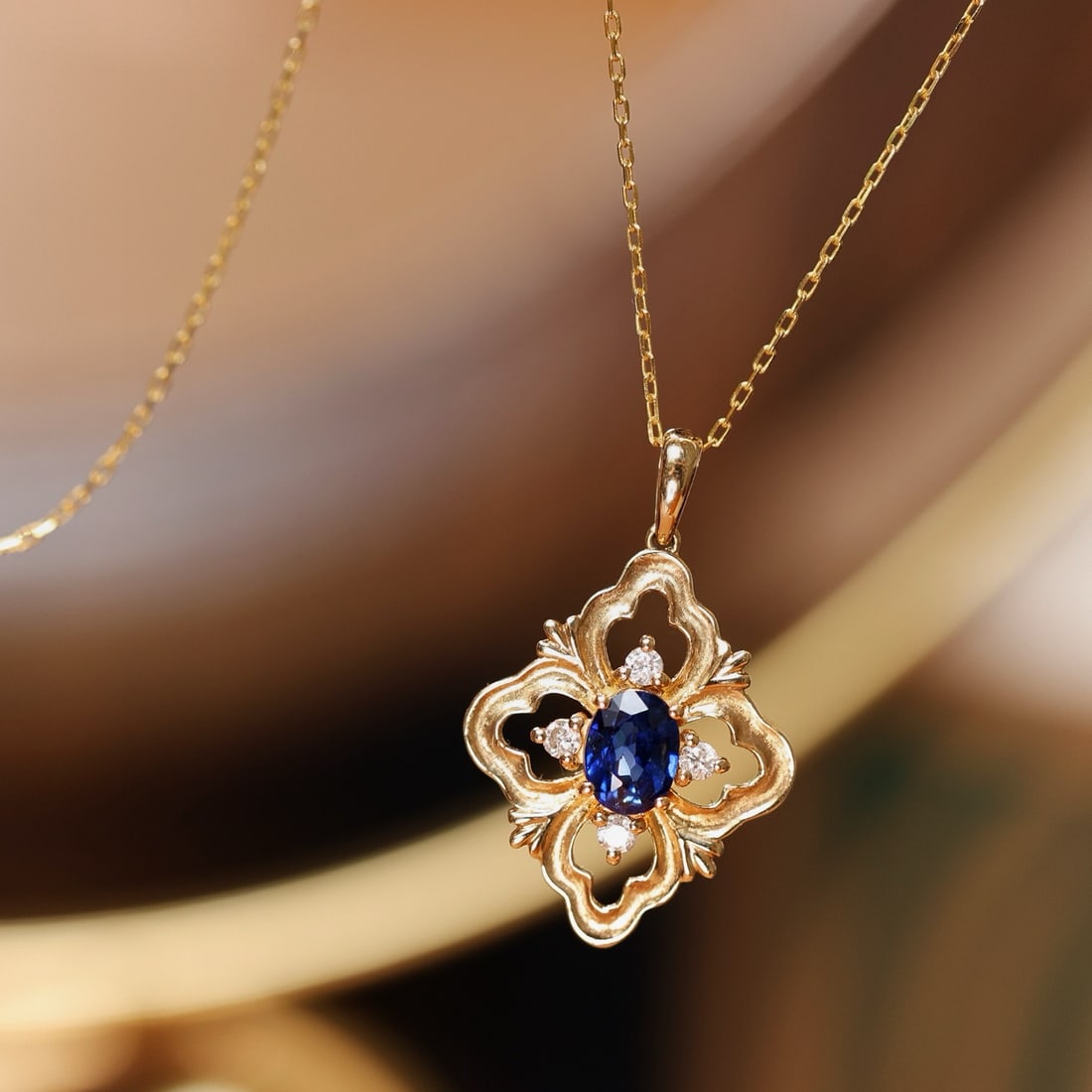 14k Gold 0.65 Ctw Natural Sapphire & Diamond Pendant( Without Chain ) - 6