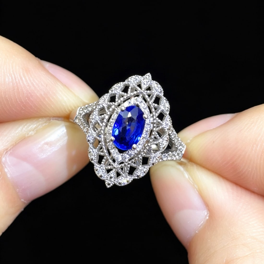 14k Gold 0.80 Ctw Natural Sapphire & Diamond Ring - 3