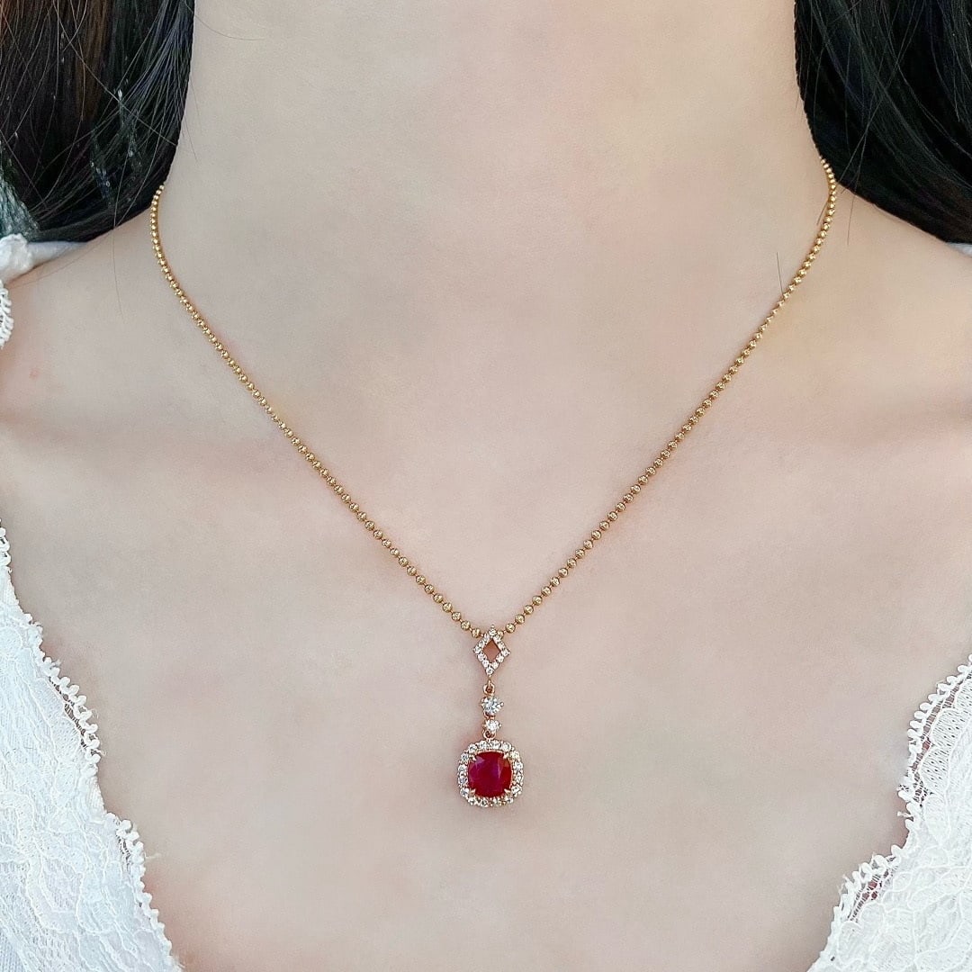 14k Gold 3.13 Ctw Natural Ruby & Diamond Earrings/pendant( Without Chain ): Ref:231166395 // gold content:14k gold // main gemstone:ruby // shape:cushion // carat weight:2. 37ct // color:pigeonblood red // treatment:natural // // adjacent gemstone 2 : diamond // shape:round /