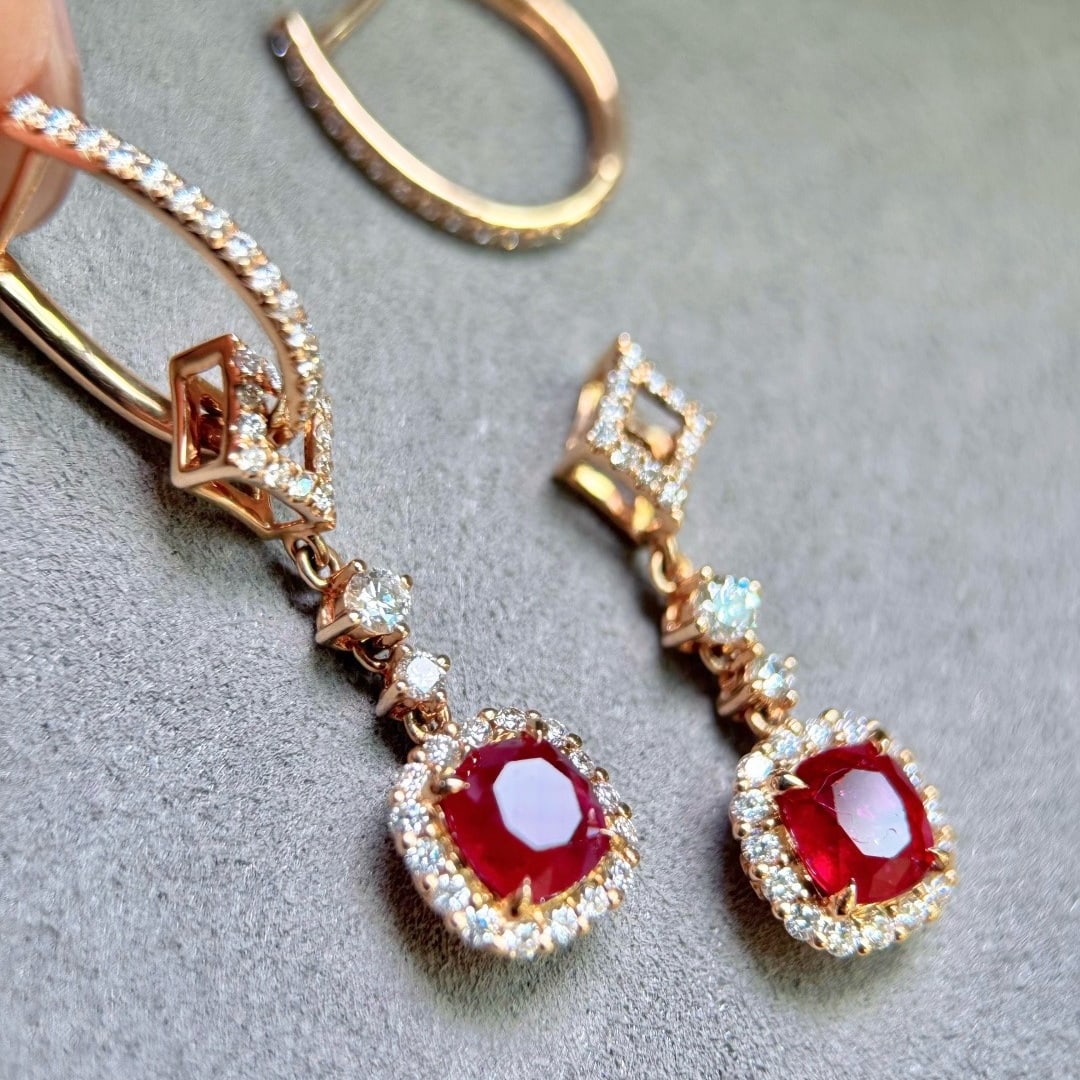 14k Gold 3.13 Ctw Natural Ruby & Diamond Earrings/pendant( Without Chain ) - 3