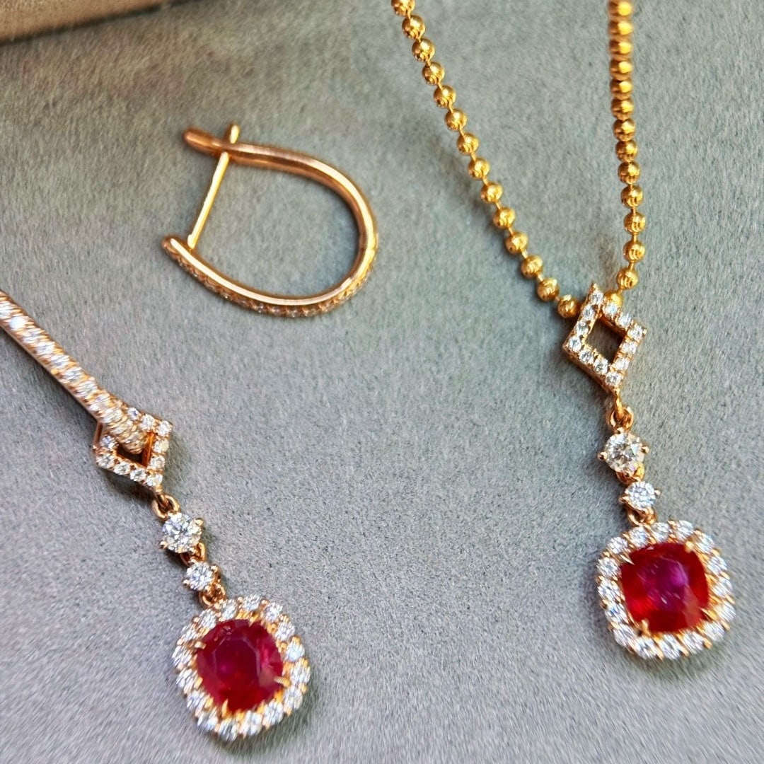 14k Gold 3.13 Ctw Natural Ruby & Diamond Earrings/pendant( Without Chain ) - 6