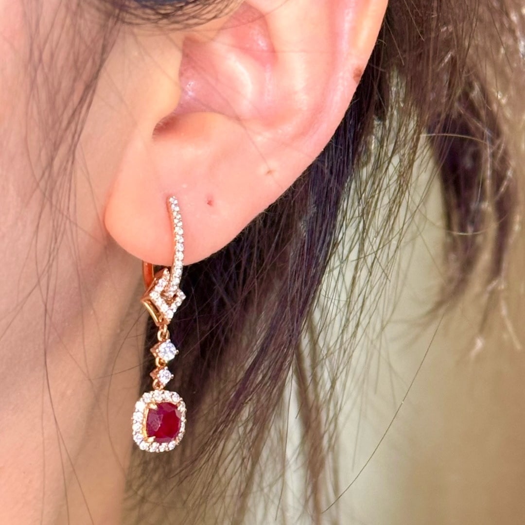 14k Gold 3.13 Ctw Natural Ruby & Diamond Earrings/pendant( Without Chain ) - 8