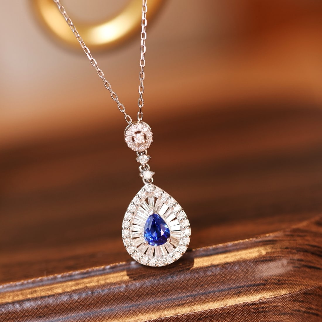 14k Gold 1.00 Ctw Natural Sapphire & Diamond Pendant( Without Chain ): Ref:231166396 // gold content:14k gold // main gemstone:sapphire // shape:pear // carat weight:0. 55ct // color:blue // treatment:natural // // adjacent gemstone 2 : diamond // shape:multiple //