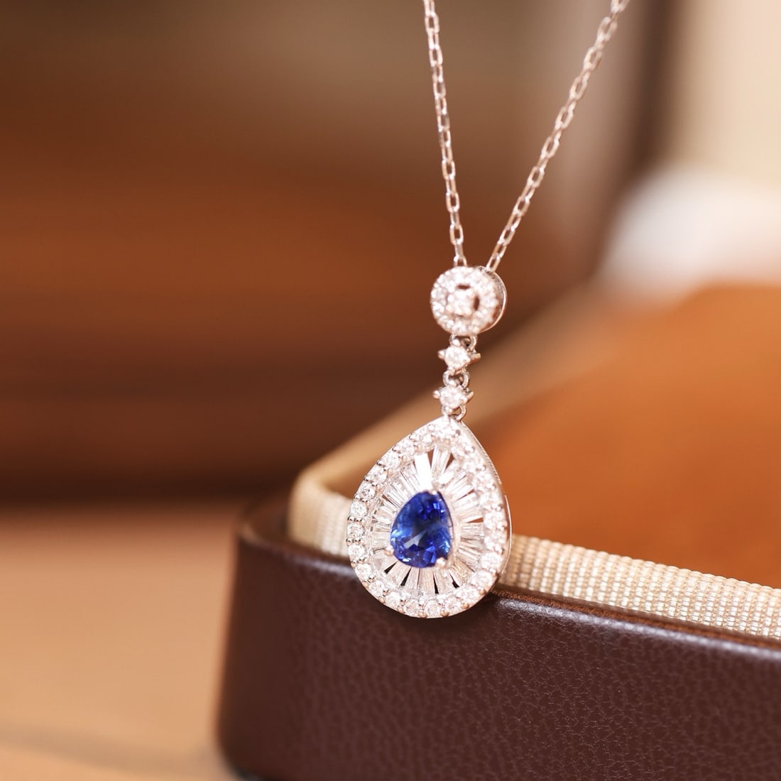 14k Gold 1.00 Ctw Natural Sapphire & Diamond Pendant( Without Chain ) - 2