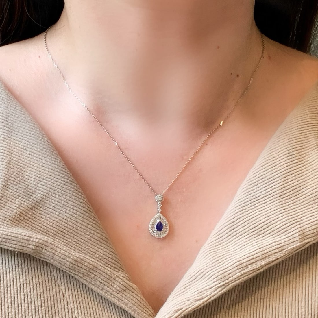 14k Gold 1.00 Ctw Natural Sapphire & Diamond Pendant( Without Chain ) - 4
