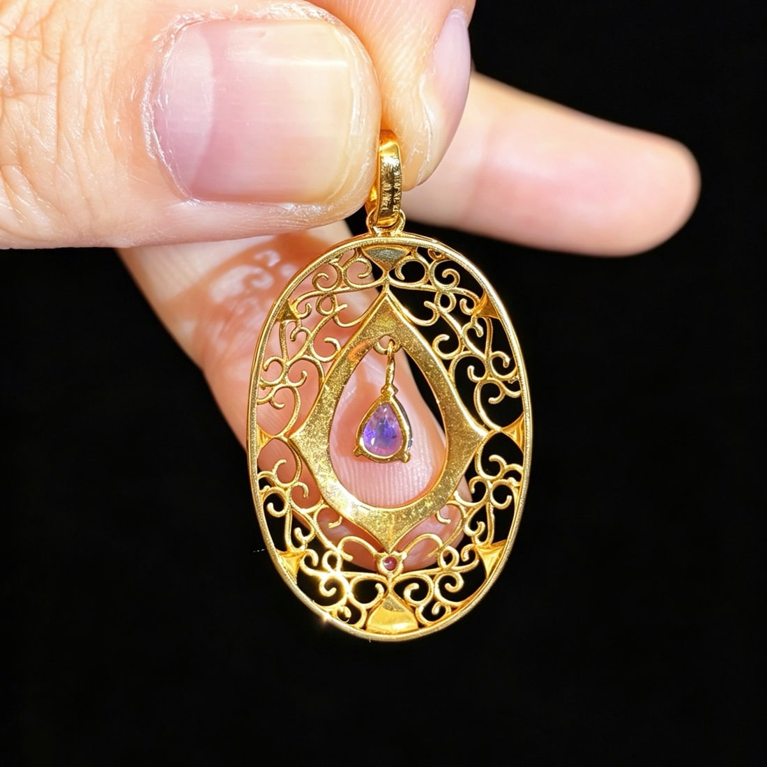 14k Gold 0.62 Ctw Natural Sapphire & Diamond Pendant( Without Chain ) - 5