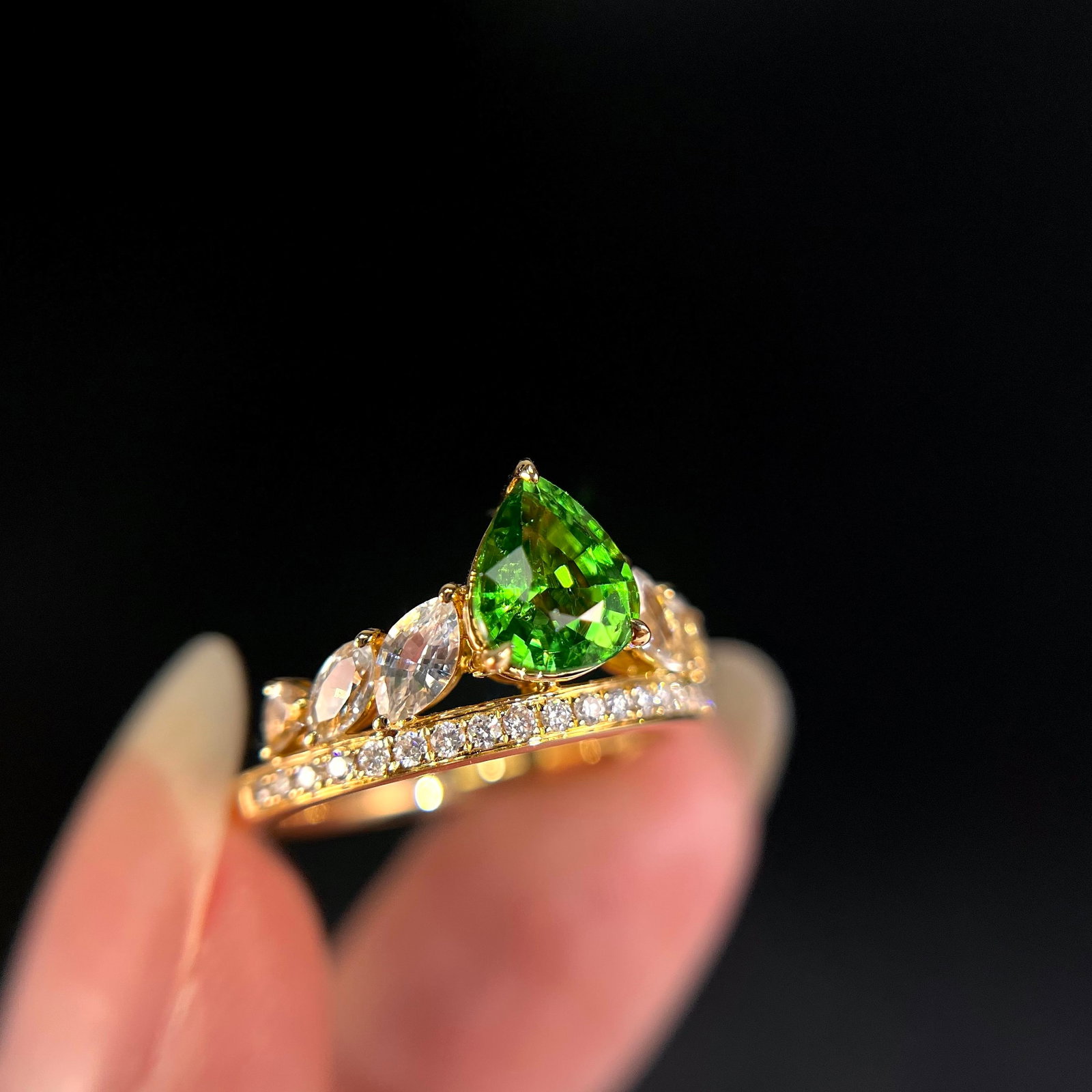 14k Gold 1.94 Ctw Natural Tsavorite & Sapphire Ring - 4