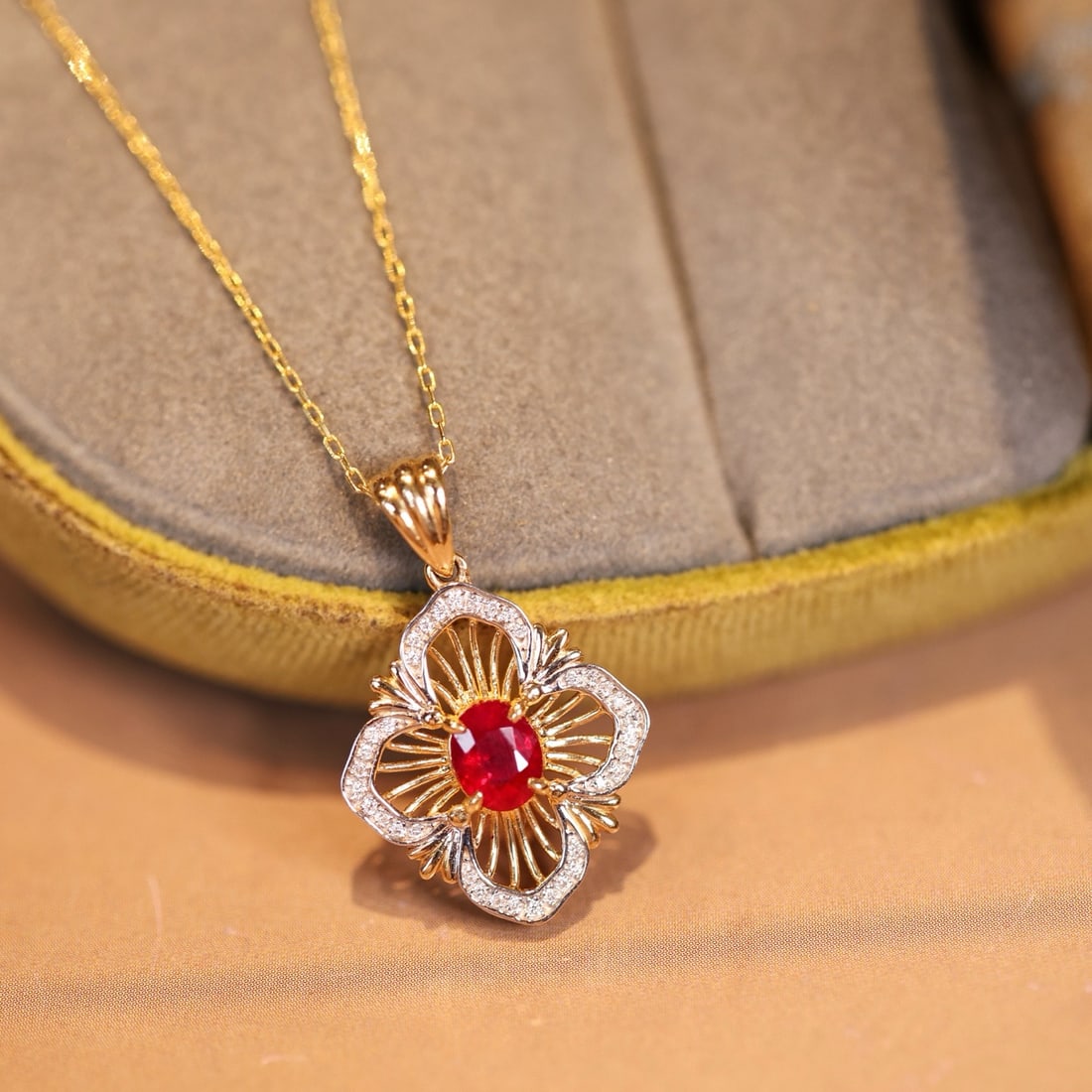 14k Gold 0.53 Ctw Natural Ruby & Diamond Pendant( Without Chain ) - 4