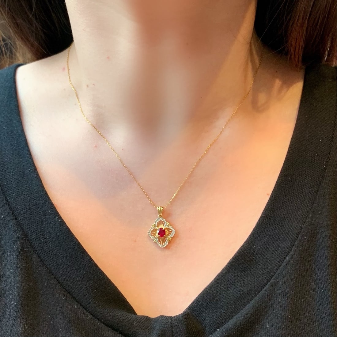 14k Gold 0.53 Ctw Natural Ruby & Diamond Pendant( Without Chain ) - 5
