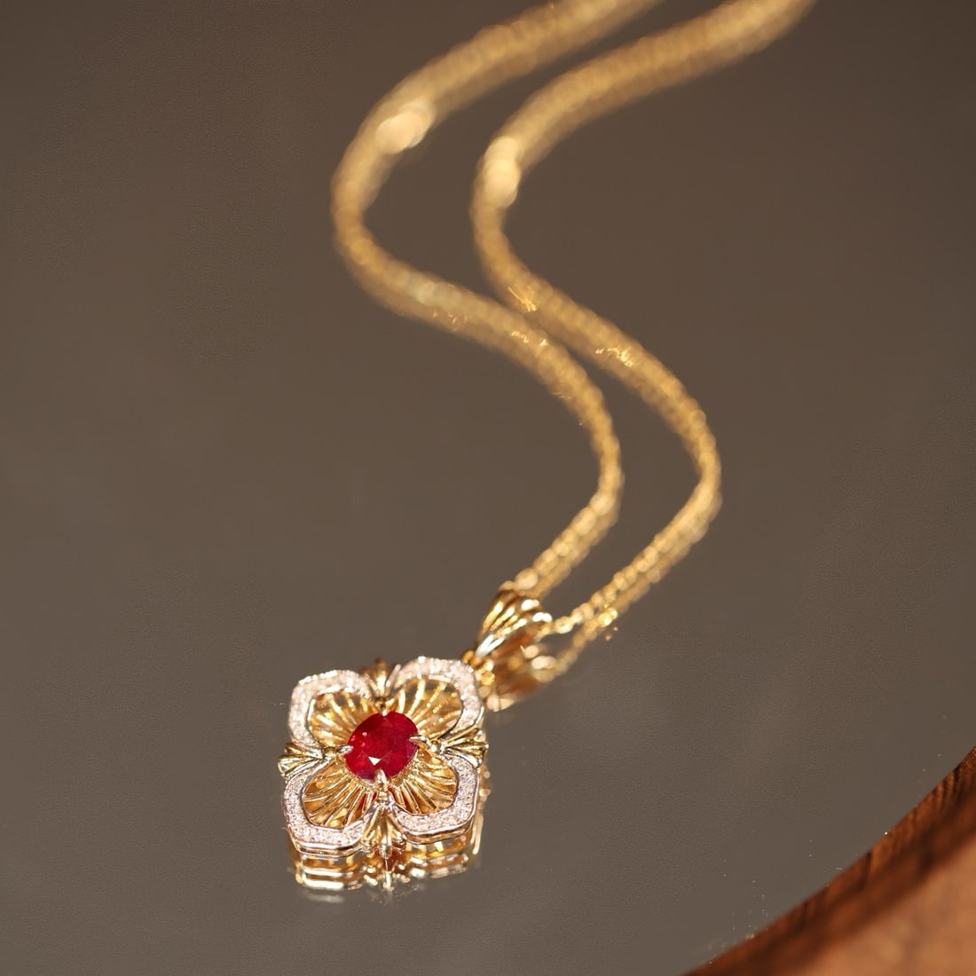 14k Gold 0.53 Ctw Natural Ruby & Diamond Pendant( Without Chain ) - 6