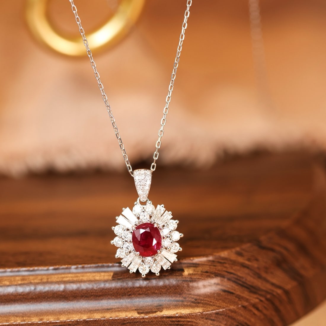 14k Gold 1.56 Ctw Natural Ruby & Diamond Pendant( Without Chain ) - 2