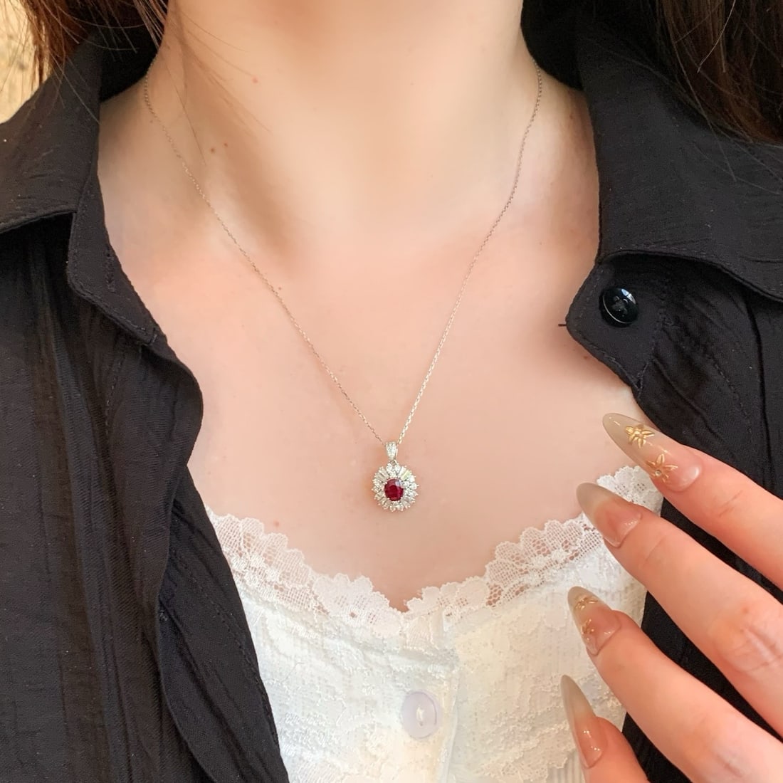 14k Gold 1.56 Ctw Natural Ruby & Diamond Pendant( Without Chain ) - 5