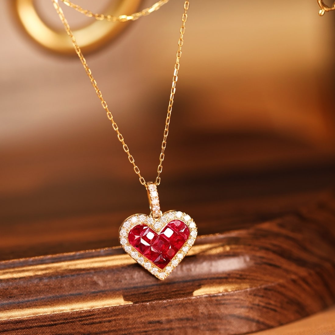 14k Gold 0.97 Ctw Natural Ruby & Diamond Pendant( Without Chain ) - 2