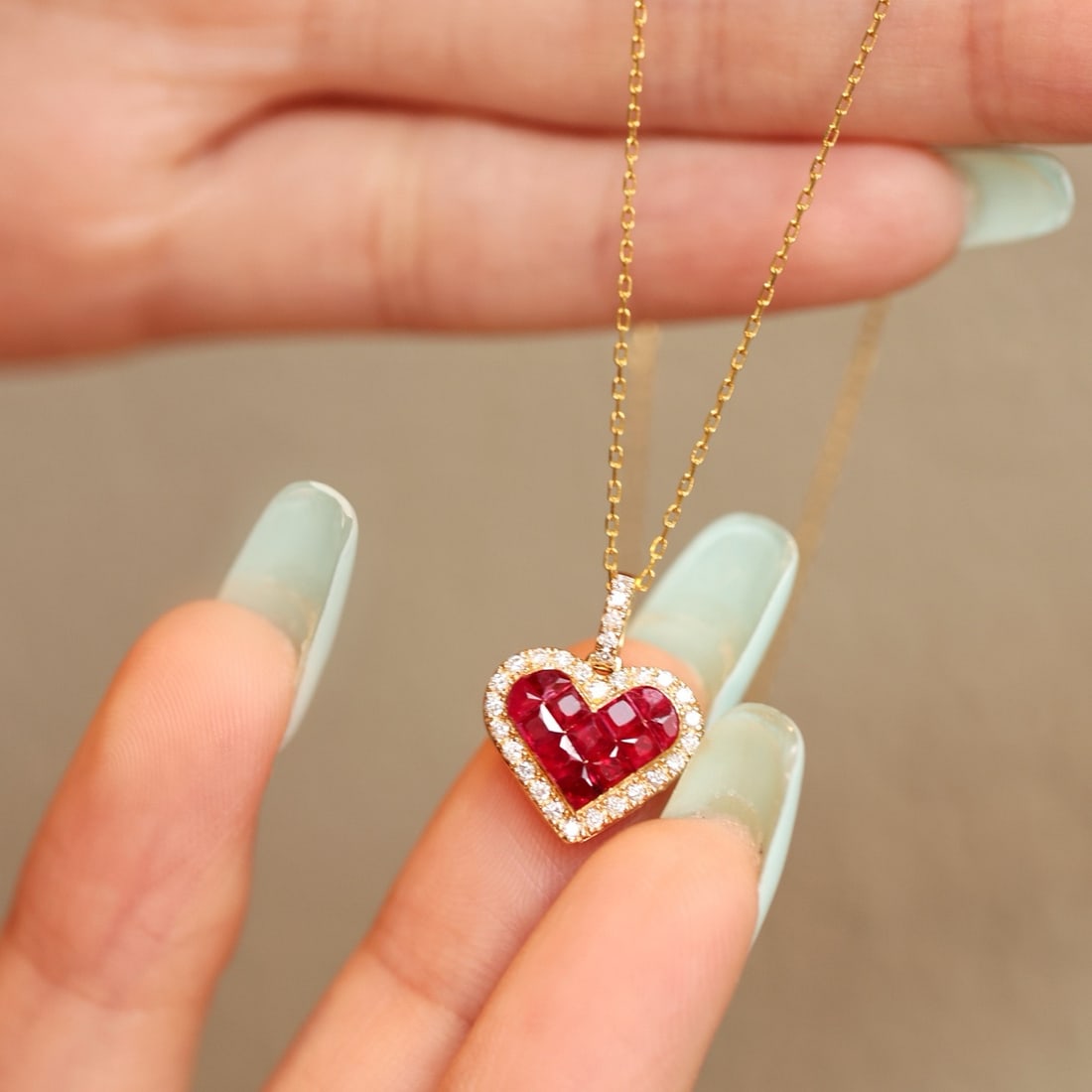 14k Gold 0.97 Ctw Natural Ruby & Diamond Pendant( Without Chain ) - 3