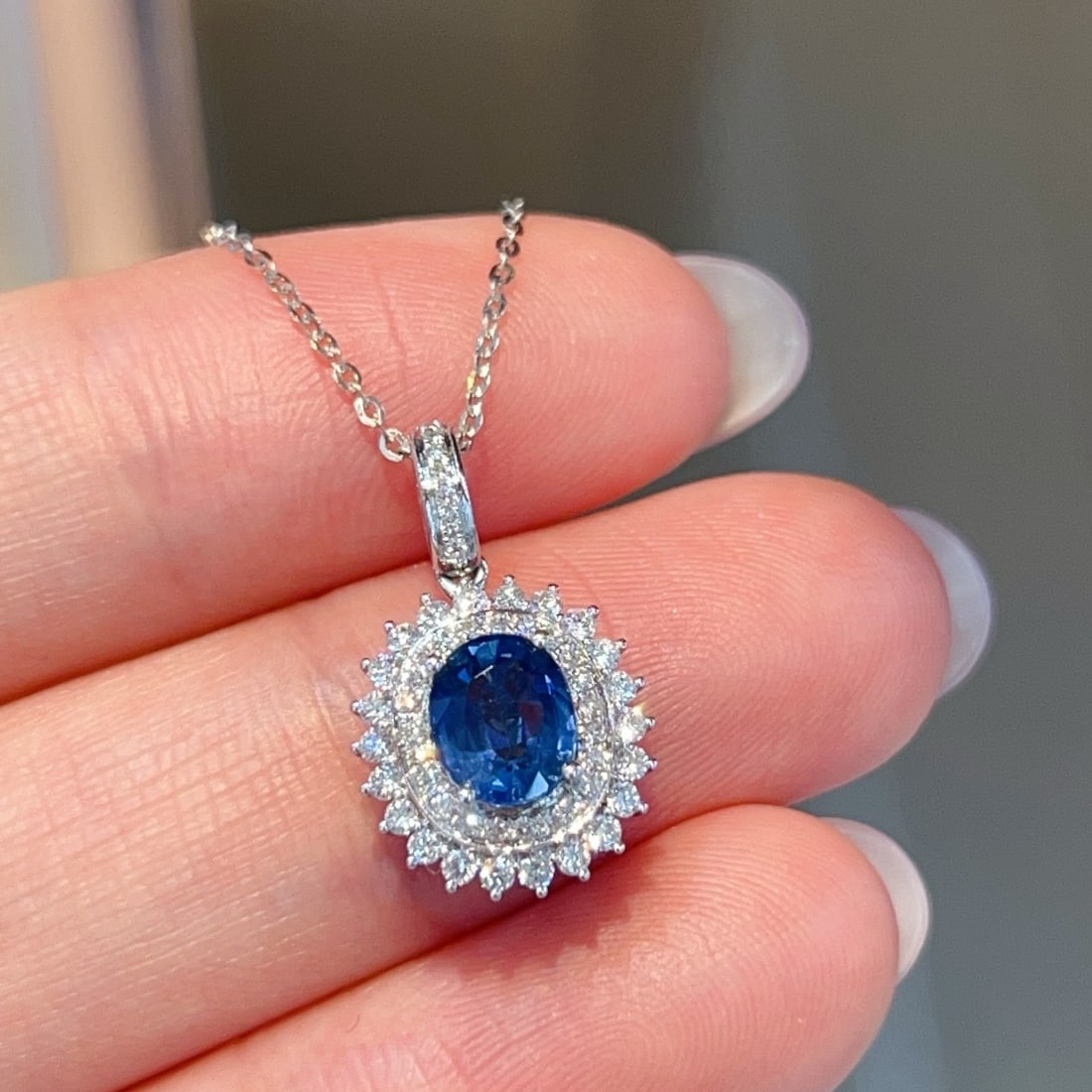 14k Gold 1.57 Ctw Natural Sapphire & Diamond Pendant( Without Chain ) - 2