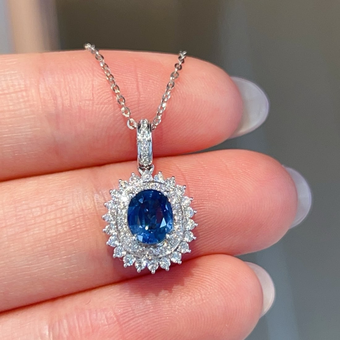 14k Gold 1.57 Ctw Natural Sapphire & Diamond Pendant( Without Chain ) - 3