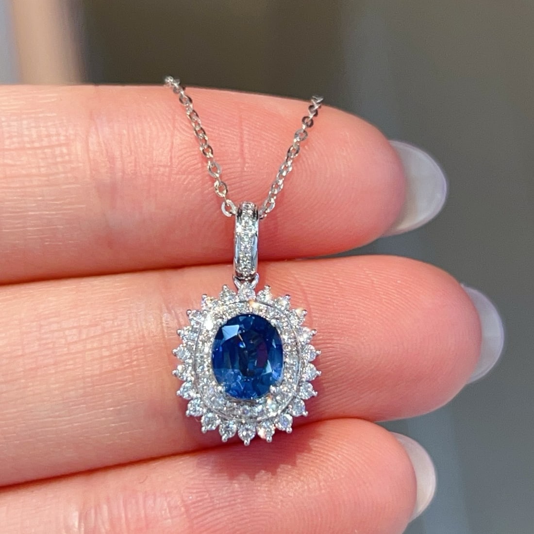 14k Gold 1.57 Ctw Natural Sapphire & Diamond Pendant( Without Chain ) - 4