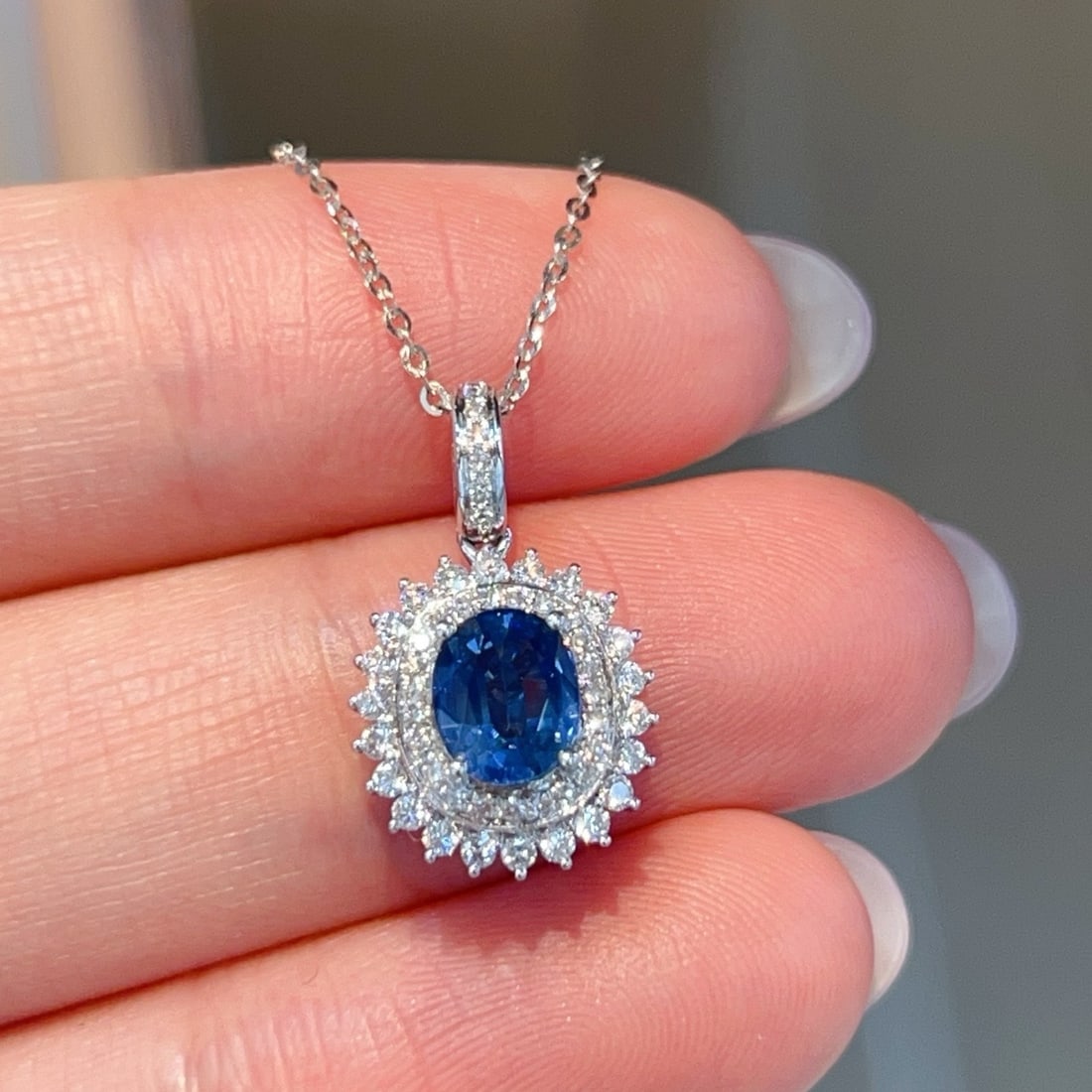 14k Gold 1.57 Ctw Natural Sapphire & Diamond Pendant( Without Chain ) - 5