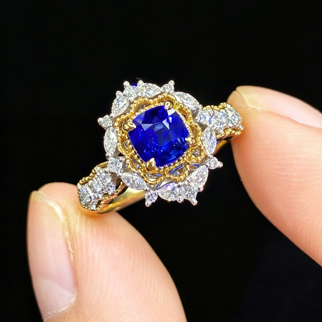 14k Gold 1.38 Ctw Natural Sapphire & Diamond Ring - 2