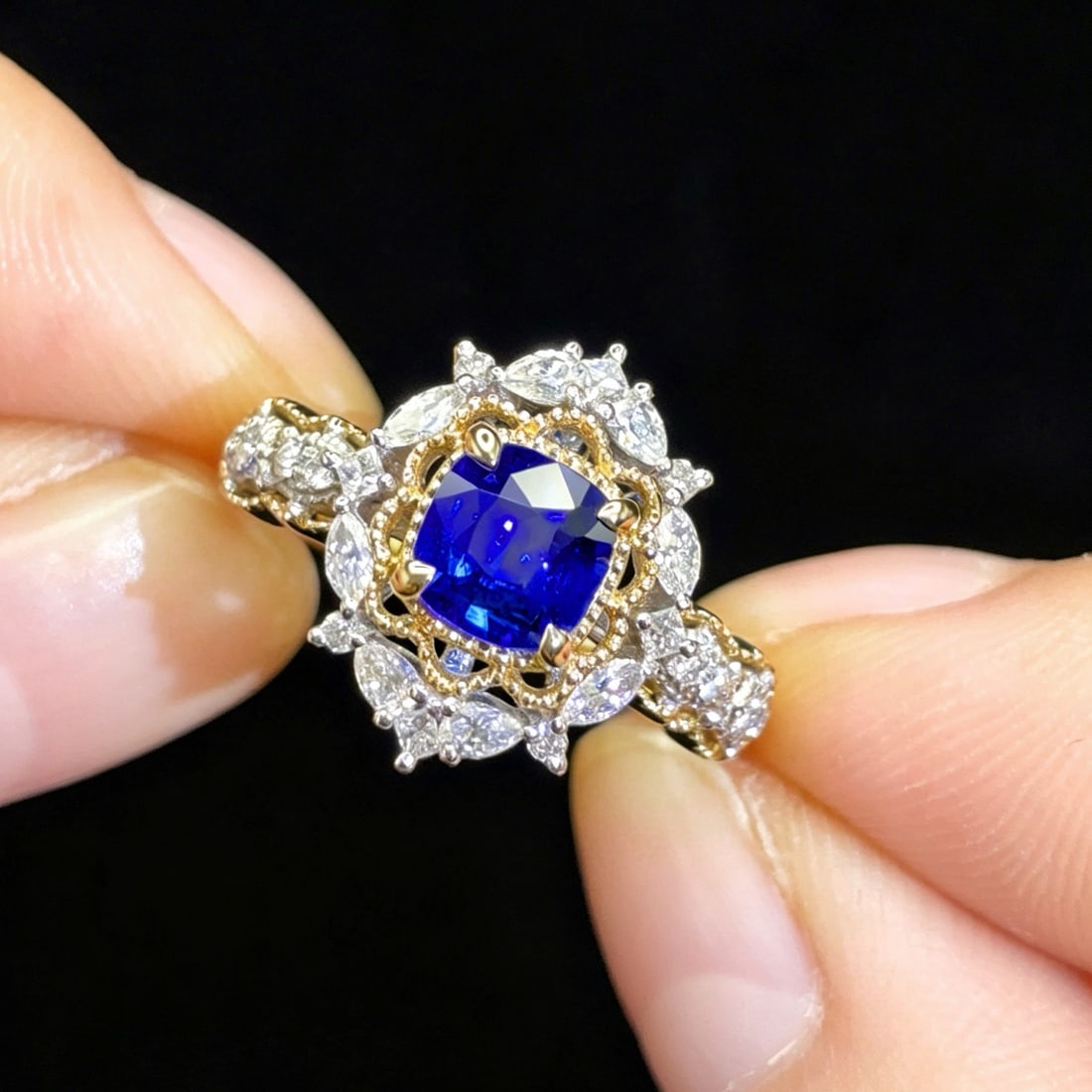 14k Gold 1.38 Ctw Natural Sapphire & Diamond Ring - 3