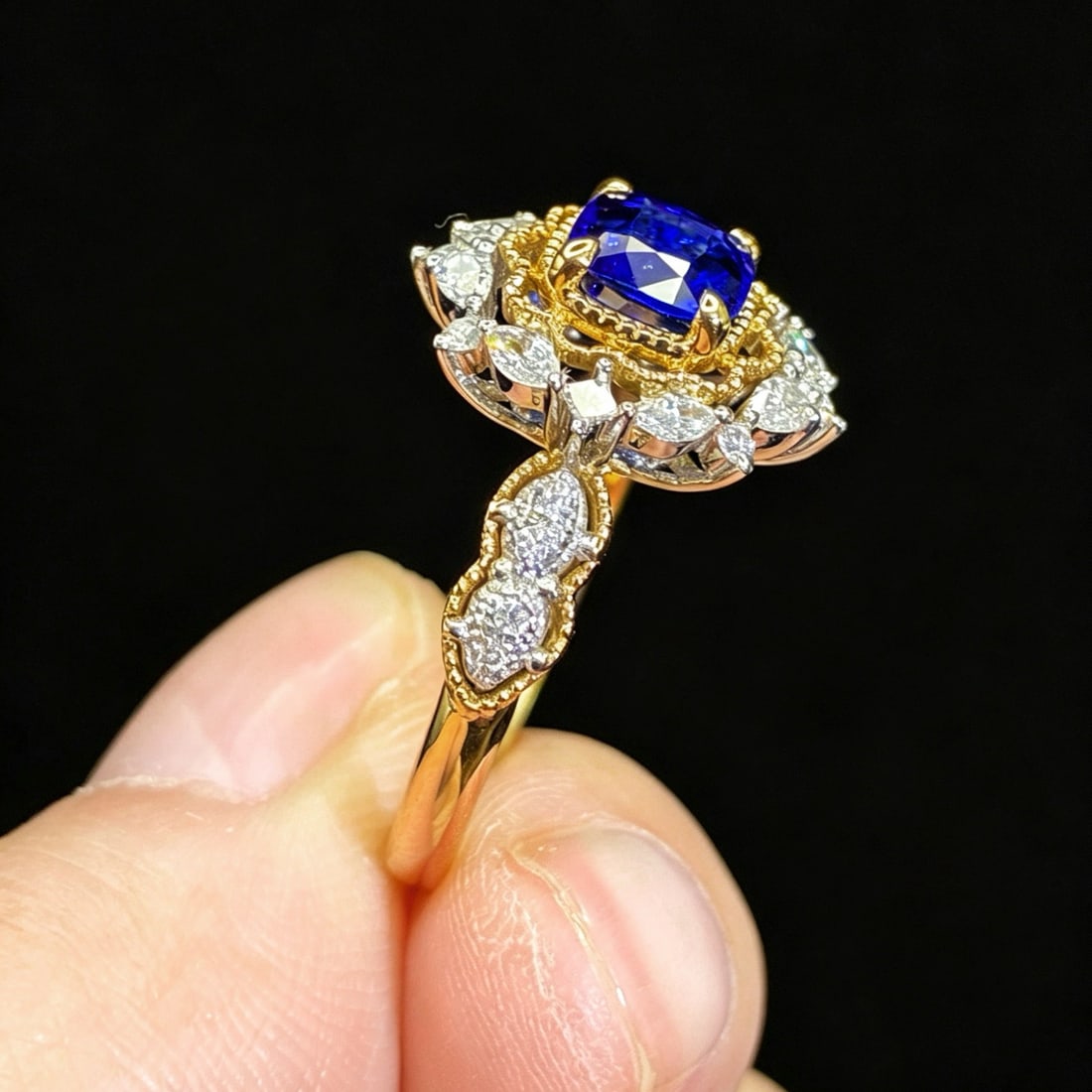 14k Gold 1.38 Ctw Natural Sapphire & Diamond Ring - 4