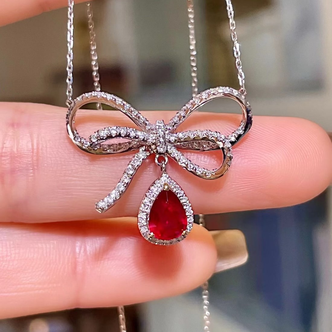 14k Gold 1.65 Ctw Vivid Red Natural Ruby & Diamond Necklace - 2