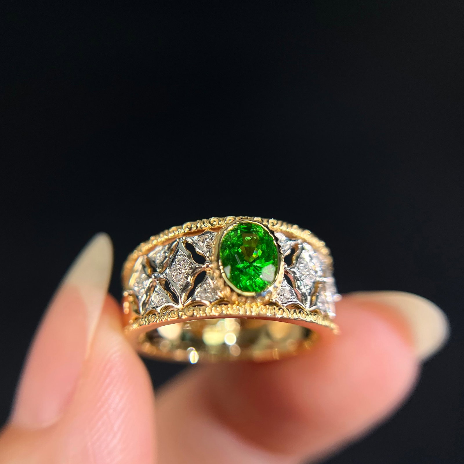 14k Gold 1.07 Ctw Natural Tsavorite & Diamond Ring - 3