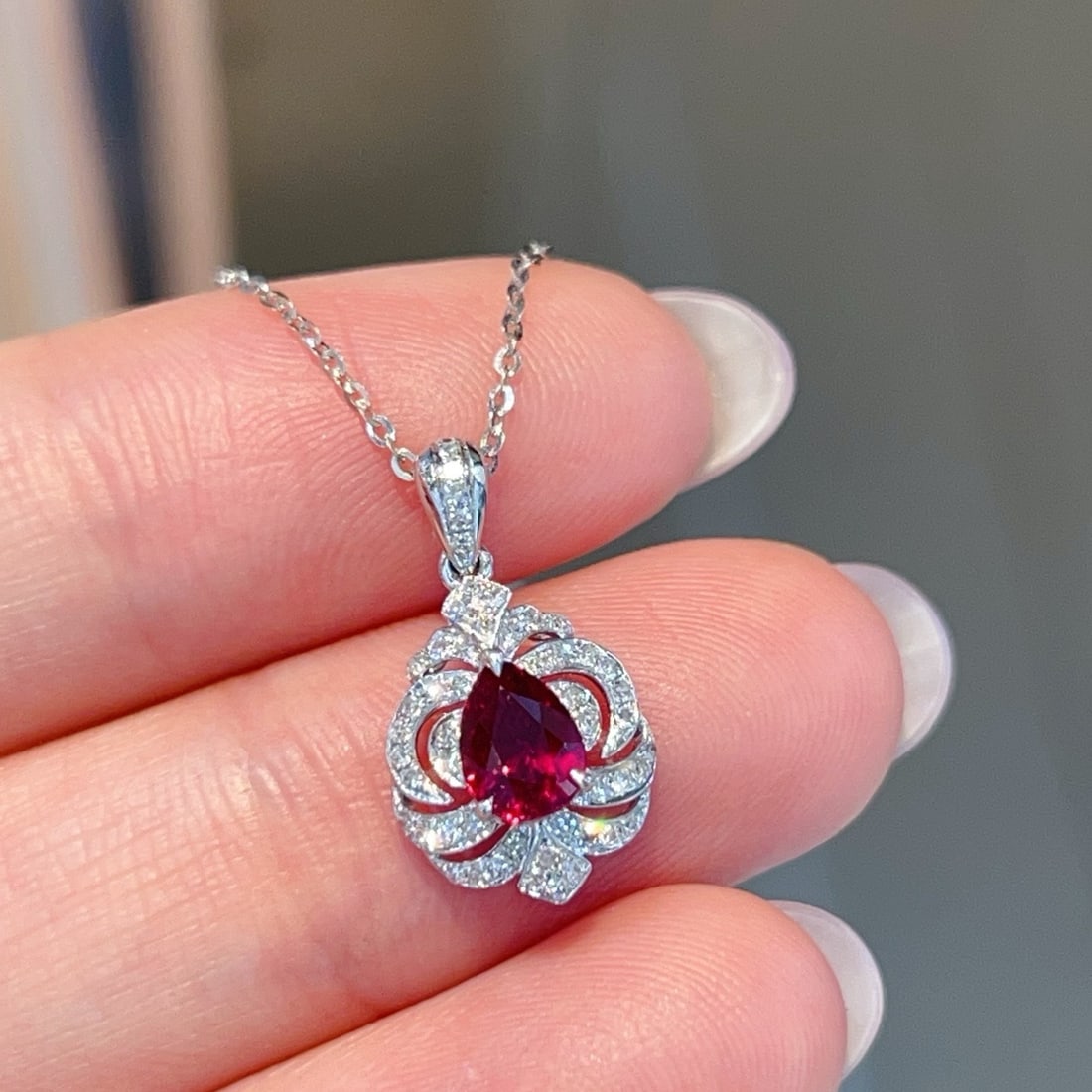 14k Gold 0.83 Ctw Natural Ruby & Diamond Pendant( Without Chain ) - 2