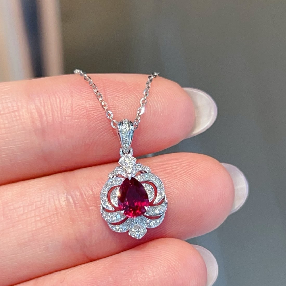 14k Gold 0.83 Ctw Natural Ruby & Diamond Pendant( Without Chain ) - 3