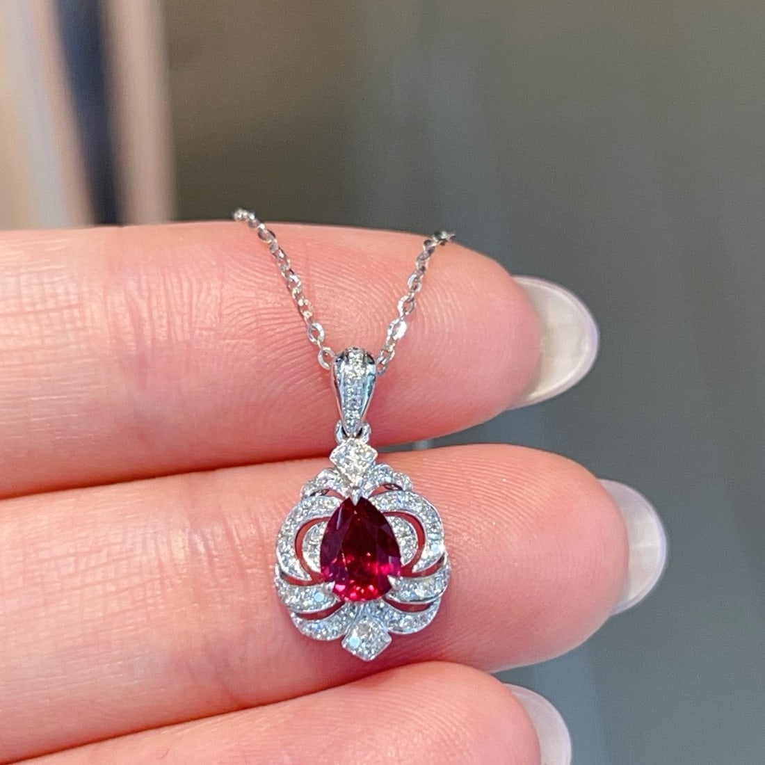 14k Gold 0.83 Ctw Natural Ruby & Diamond Pendant( Without Chain ) - 4